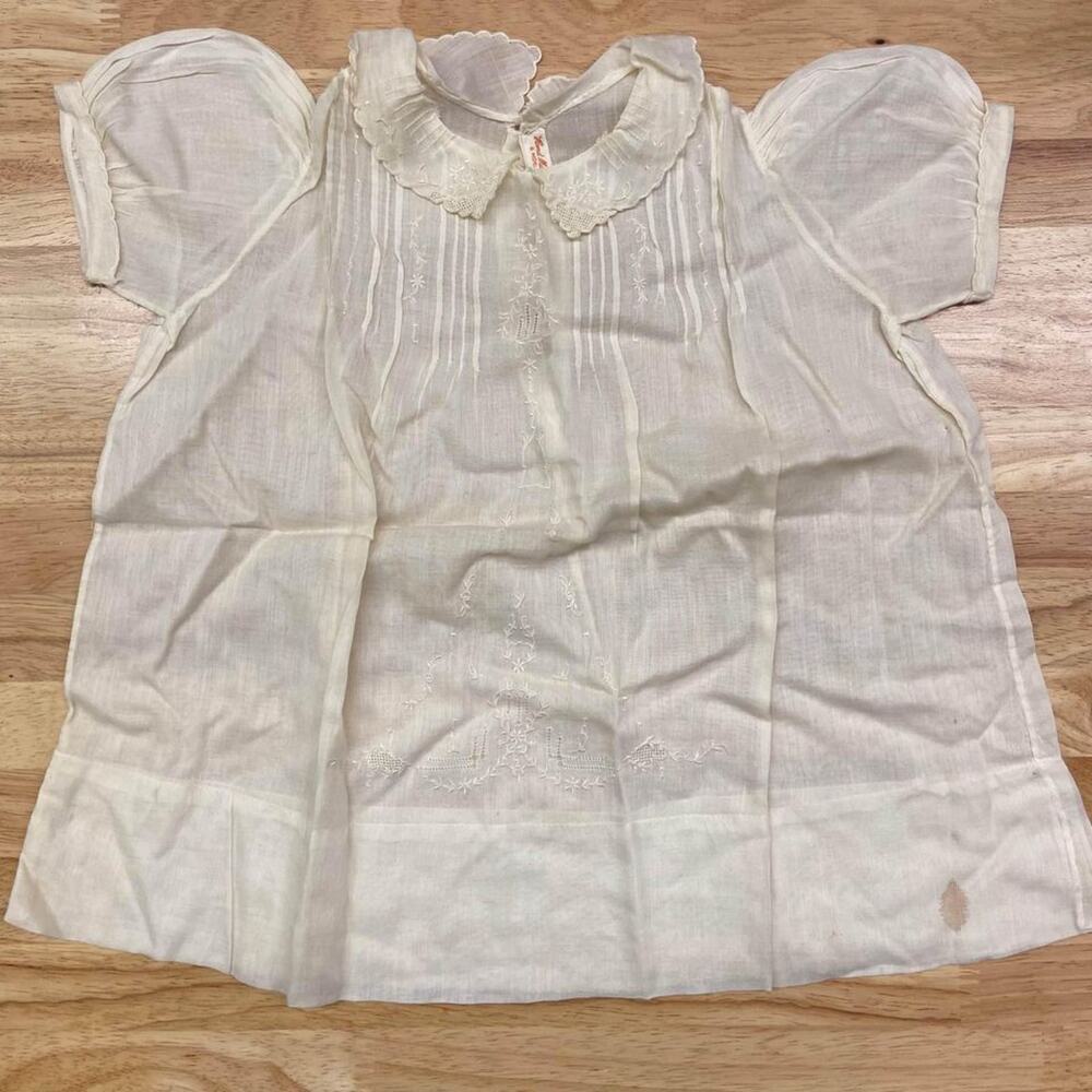 1940s Handmade White Cotton Baby Dress – Vintage Embroidery (5 MOS, Restoration)